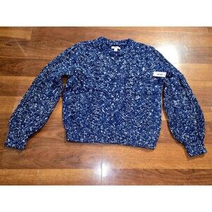 Speckled Boho Blue White Chunky Cable Knit Crew Neck Sweater Preppy Academia Y2K